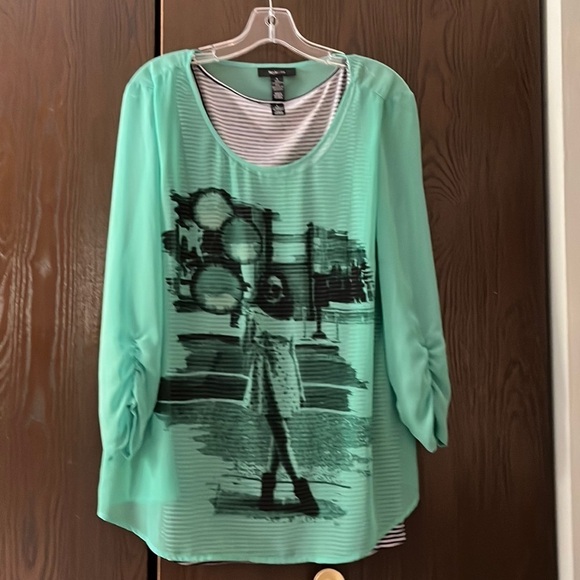 Style & co. 3/4 sleeve sheer patterned blouse - Picture 1 of 7